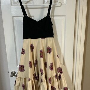 Black & Cream Floral Midi Dress with Purple Accents